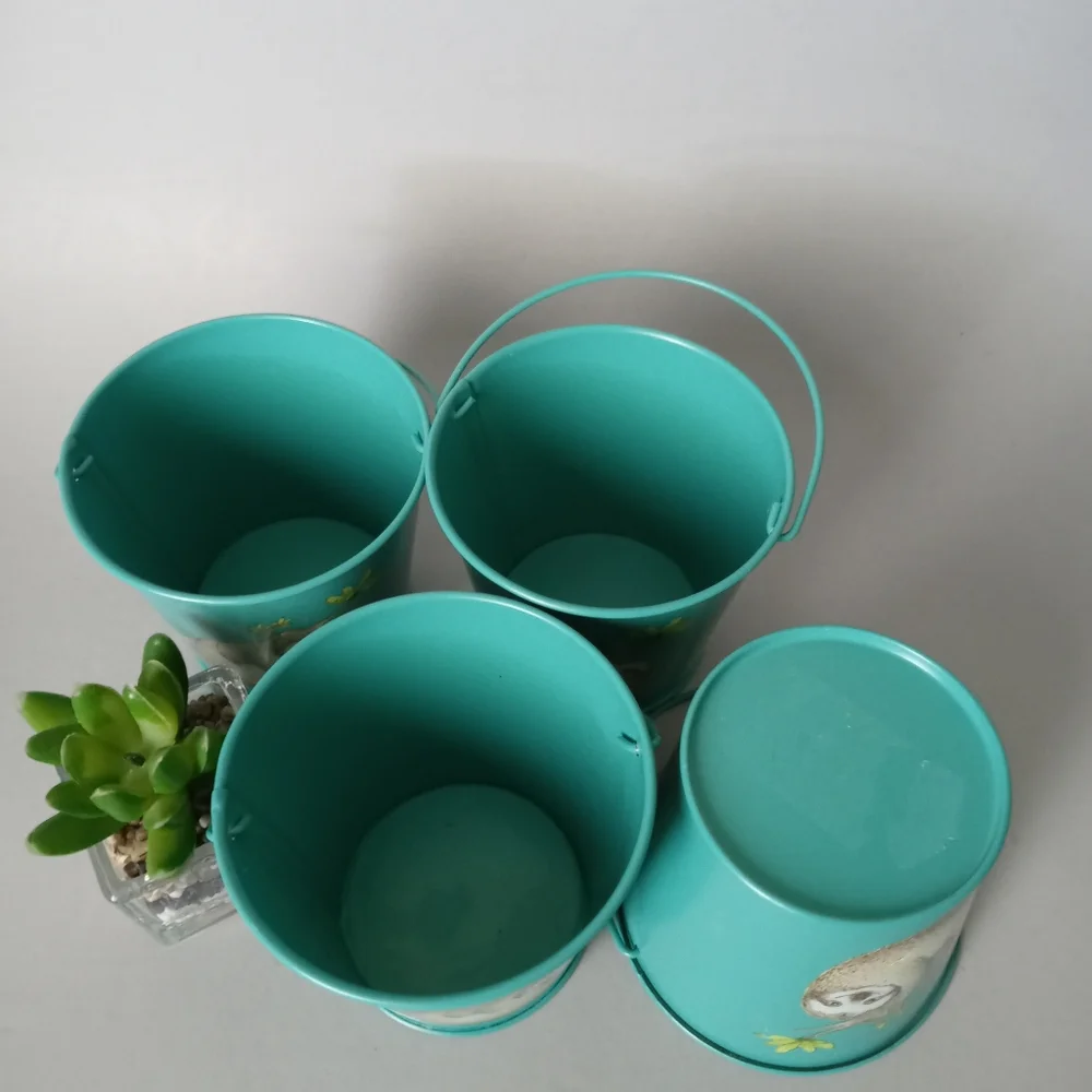 Metal Bucket with handles  color green with sloff  decorative  brand New
